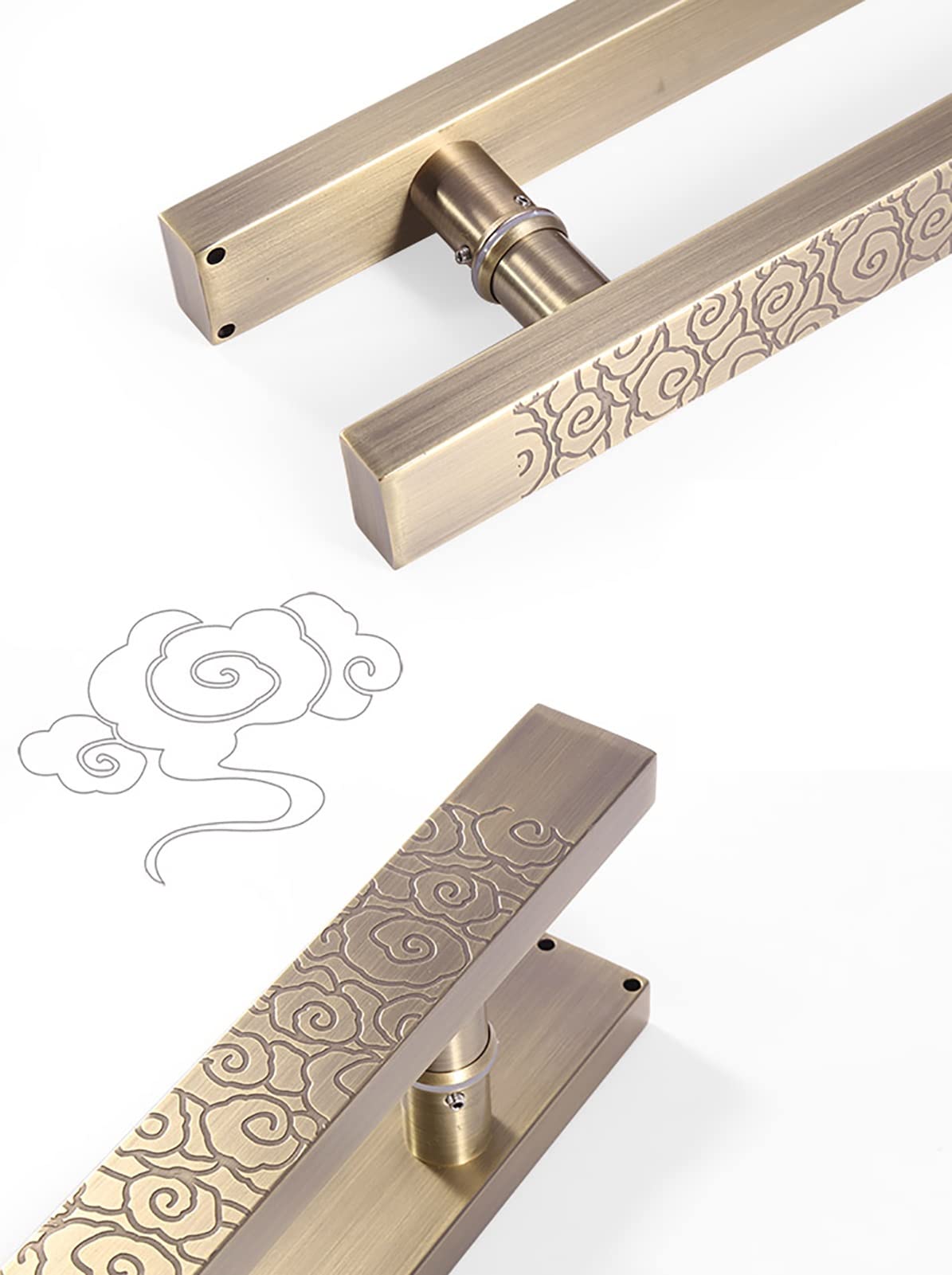 Manilla para Puerta, Deslizante en Forma de H con patrón Nubes,Empuje Tradicional for Puertas Madera/Vidrio/Metal,Perilla Puerta Delantera fácil Instalar(Length40CM)