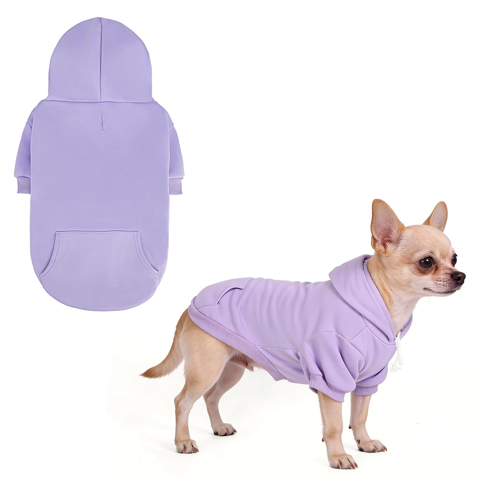 KOOLTAIL Basic Dog Hoodie - Soft & Warm Dog Hoodie Sweater with Leash Hole and Pocket, Pet Winter Coat, Cold Weather Clothes Sweatshirt for Small Medium Large Dogs Puppy Cat Boys Girls Lavender S