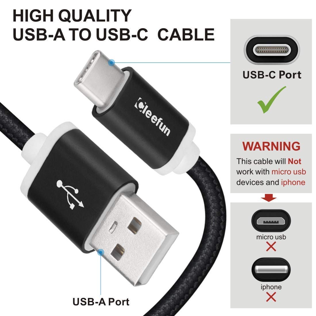 [4-Pack] USB Type C Cable 3A Fast Charging [3/6/6/10 ft], CLEEFUN USB-A to USB-C Charger Cord Braided Compatible with LG Stylo 4 5 6 G8 G7 G6 G5 V40 V35 V30 V20, Moto G8 G8+ G7 Power G6, Pixel 3a 2 XL