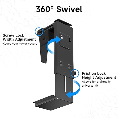 Miniatura 3 de Pholiten Soporte de CPU para debajo del escritorio, soporte universal de pared para PC, 3.94 a 11.61 pulgadas de ancho para caja de computadora,