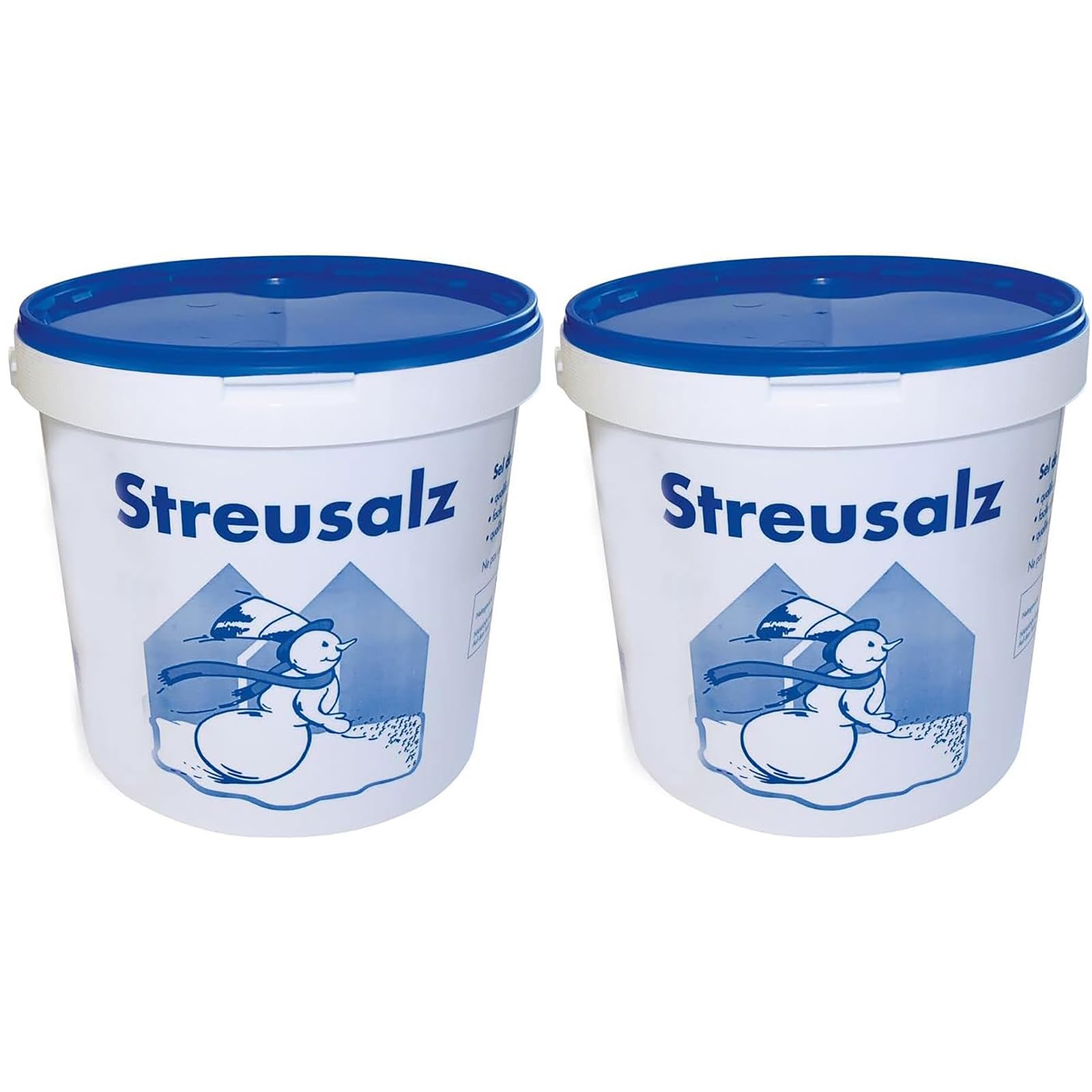 Buri Lot de 2 x 10 kg de sel de déneigement pour l'hiver dans un seau de 20 kg de sel de déneigement pour épandeur, sel, pelle, sel d'hiver, neige, glace