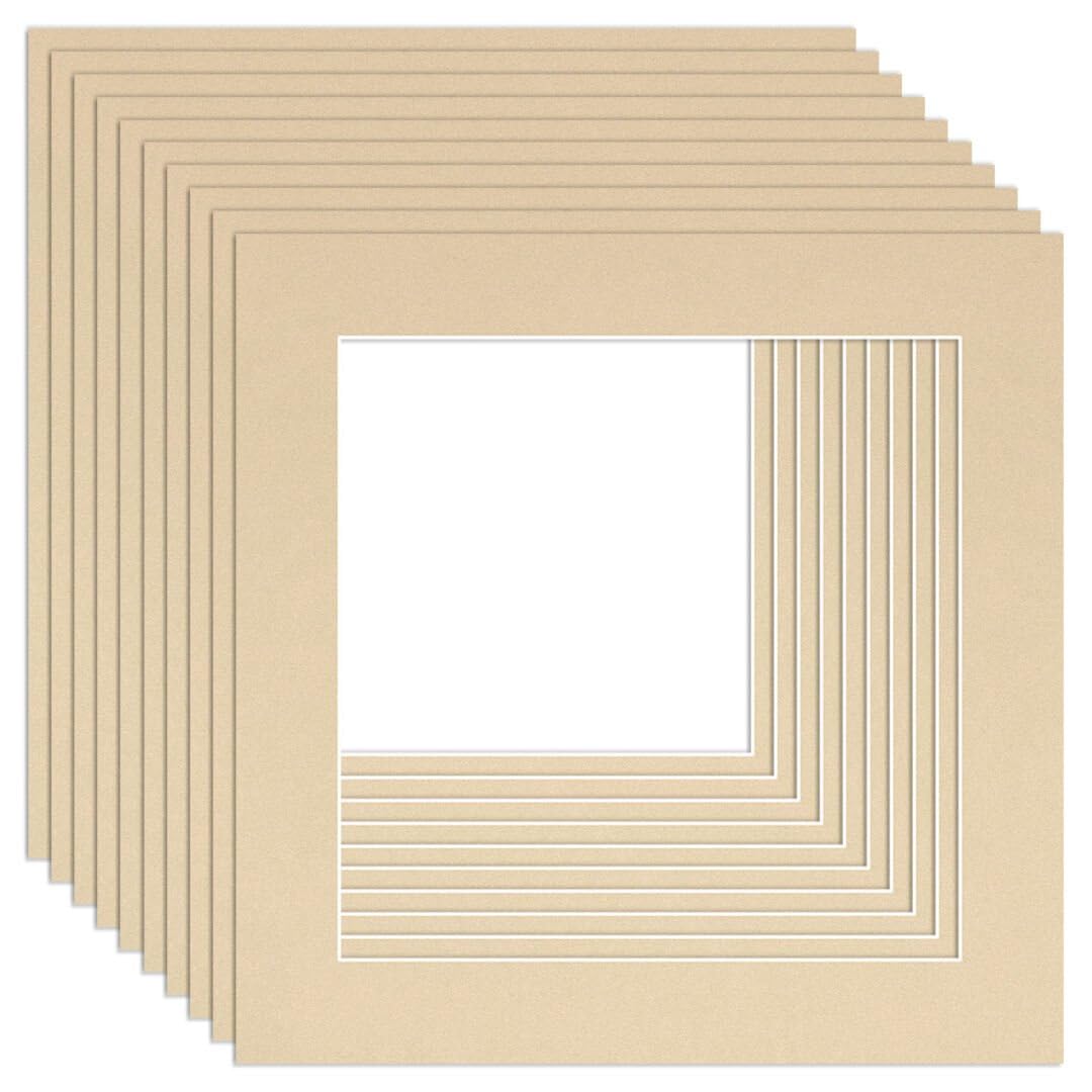 Procut Global 8x8" Ivory Picture Mounts to Fit 6x6" Aperture - Precision Cut Cardboard Photo Mount - Ideal for Frames, Prints, Artwork & Certificates - Sizes & Colours Available - 10 Pack