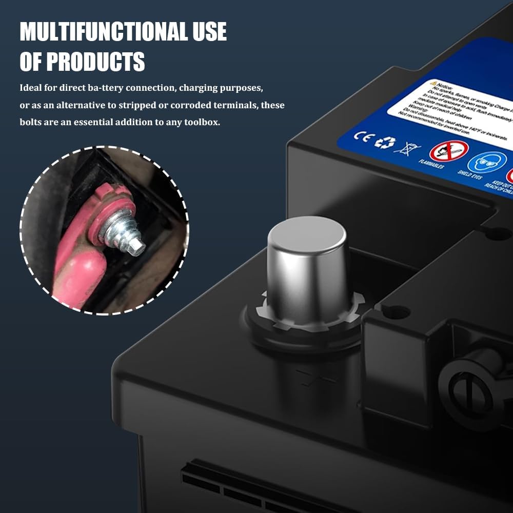 2PCS Side Battery Terminal Bolts, Side Post Battery Bolts, 3/8''-16 Standard Post Extender Short Stud, Car Accessories Electrical Cell Cable Bolts, Universal Fit (Side Post Battery Bolts)