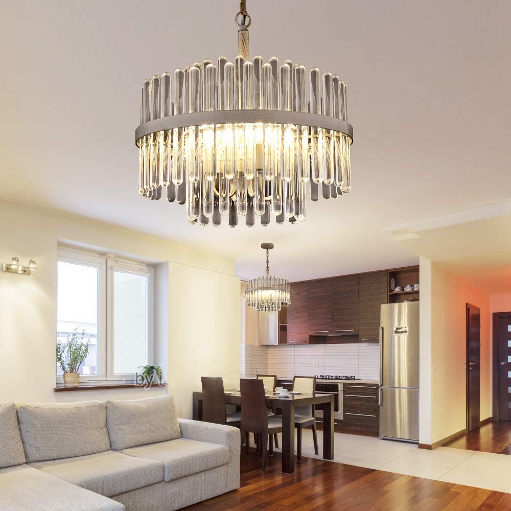 🔥 Hоt Dеаlѕ Q&S Modern Crystal Chandelier, Luxury Glass Chandeliers,4 Lights,17 inch,Oak White Metal Pendant Lighting Fixture for Dining Room, Kitchen Island, Living Room.