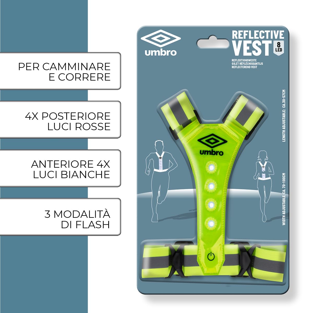 Umbro Illuminazione Chaleco Reflectante - Chaleco Reflectante Homologado -Chaleco Reflectante Moto con Luci - Gilet Riflettente con 8 LED - Gilet Riflettente Regolabile con Luci