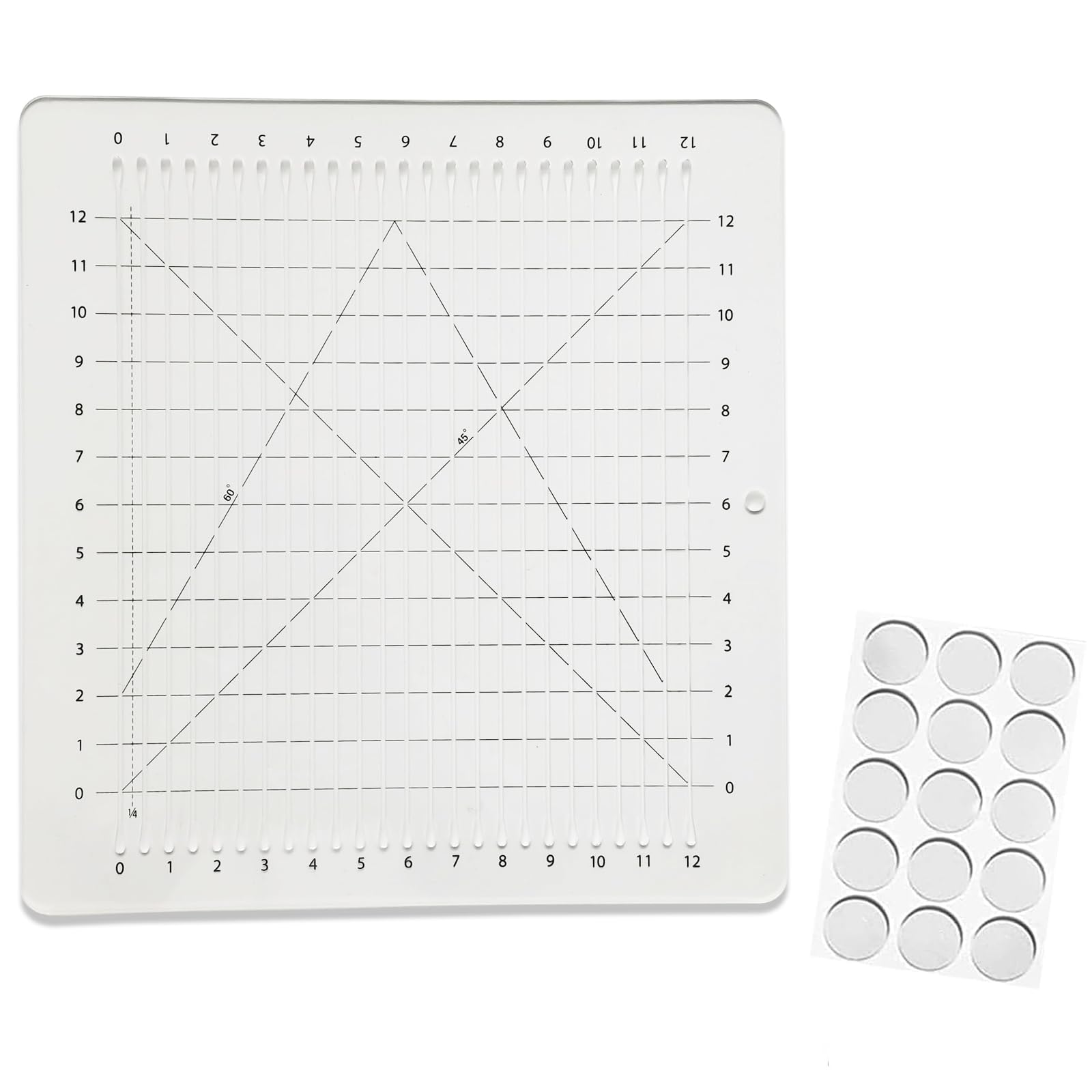 Righello sagomato per trapuntatura – 30,5 x 30,5 cm, righello scanalato per taglio preciso del tessuto, con 1 confezione di anelli adesivi antiscivolo