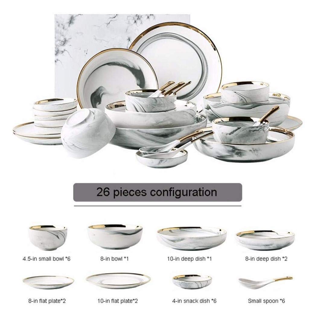 Ceramiczna zastawa stołowa, 26 sztuk Phnom Penh Szary marmur Ceramika Zestaw obiadowy Porcelanowa miska Danie Łyżka Zastawa stołowa Usługa łączona dla 6 osób
