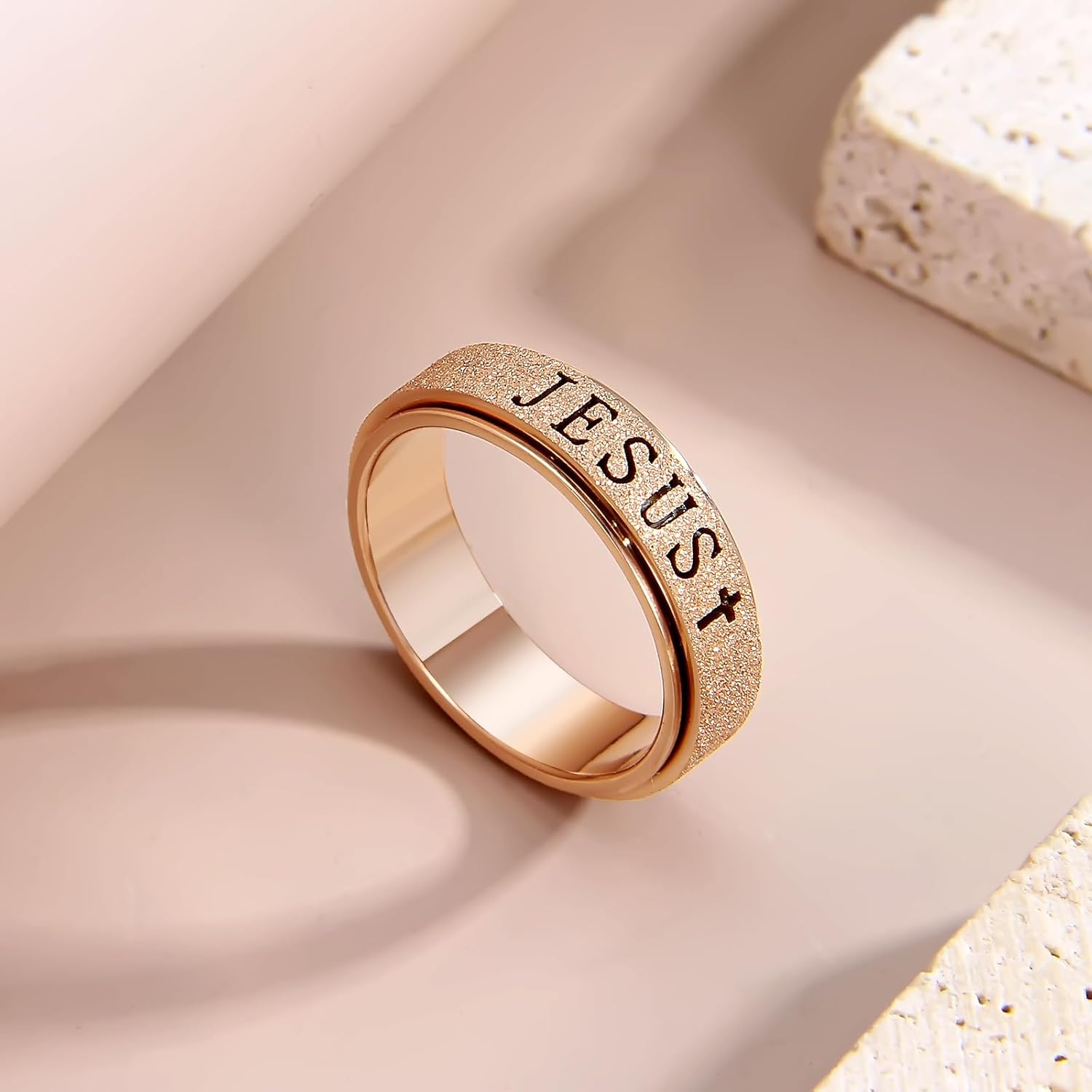 OreilleStar Fidget Spinner Anxiety Ring for Women: Fidget Toys Adults Cute Jesus Cross Thumb Ring Stainless Steel Gold Silver Size 5 6 7 8 9 10 - Image 7