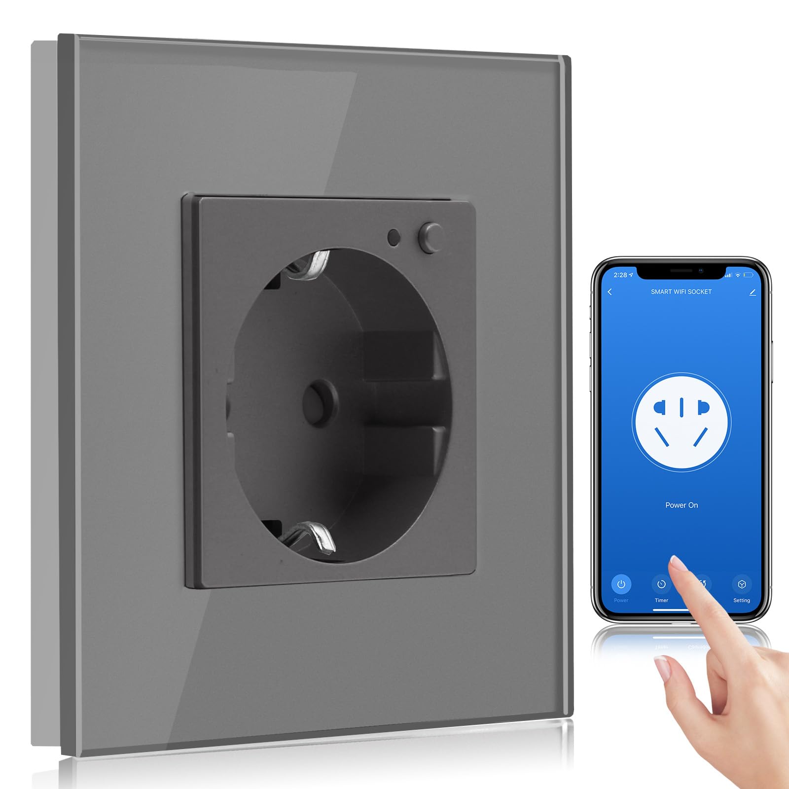 BSEED BSEED Enchufe Pared WiFi,Schuko Enchufe inteligente Compatible con Alexa y Google Home,Control de APP y Función de Temporizador,protección de contacto,16A Gris