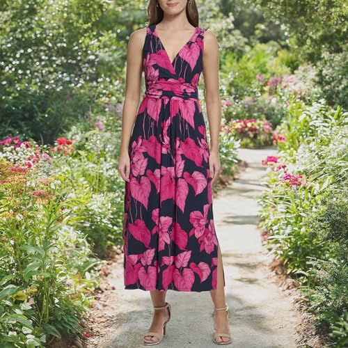 Image of Tommy Hilfiger Women's Sleeveless Surplice Neck Jersey A-Line Midi Dress