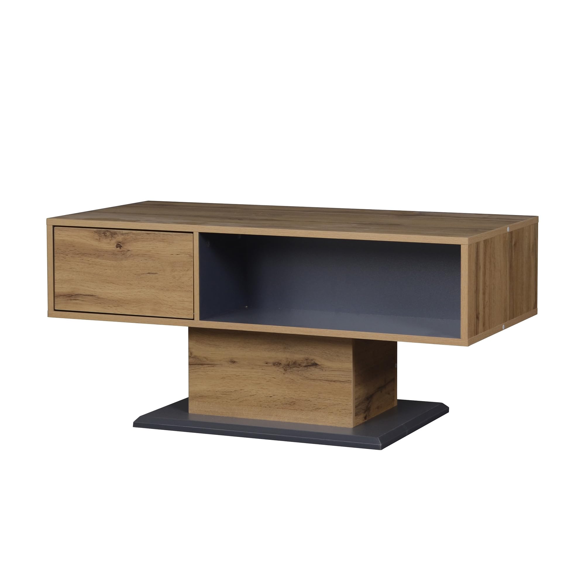 Merax Couchtisch mit doppelseitigem Stauraum 100x50x46,5 cm, Wohnzimmertisch mit großem Ablagefach, Innenfach & Holzoptik, Sofatisch minimalistisch