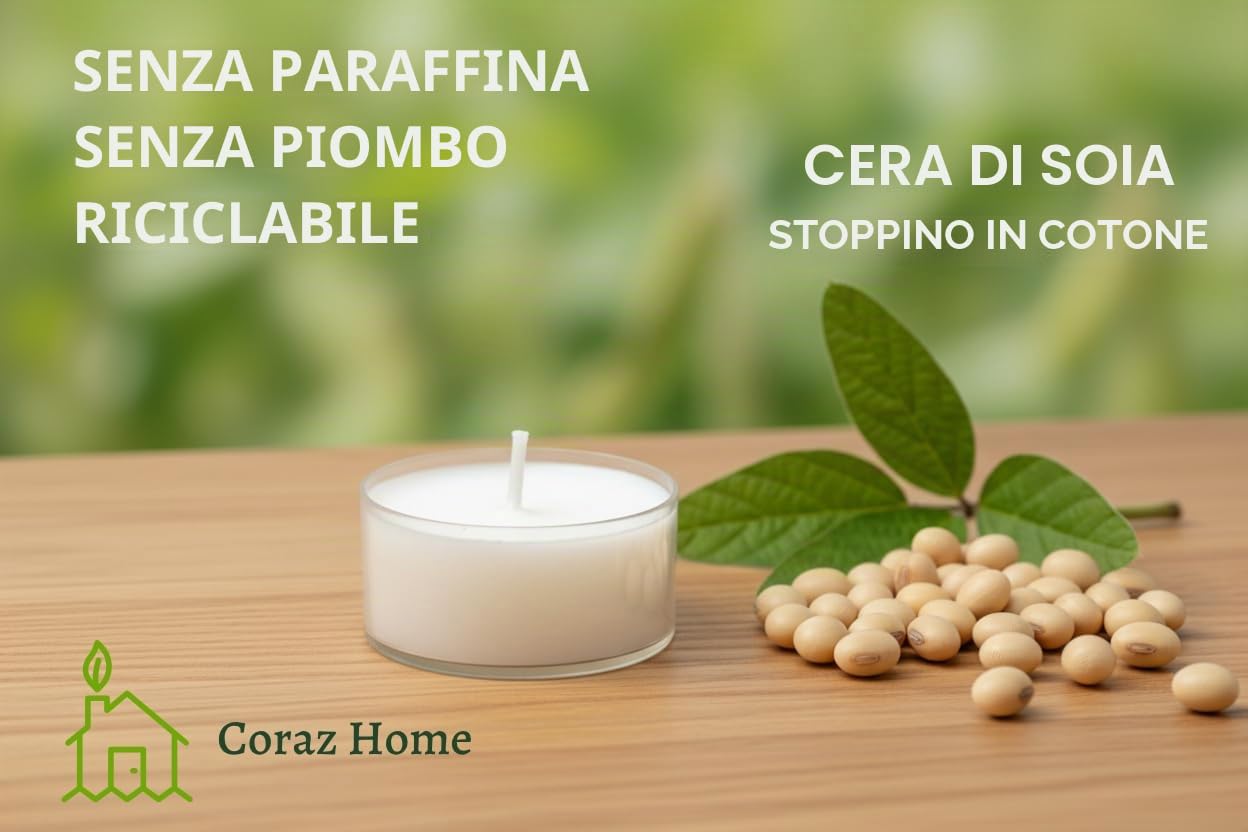 Luci da tè naturali di alta qualità Cera di soia in candele trasparenti con 4 o 7-8 ore di combustione Cera bianca pura non tossica Senza paraffina Senza profumo