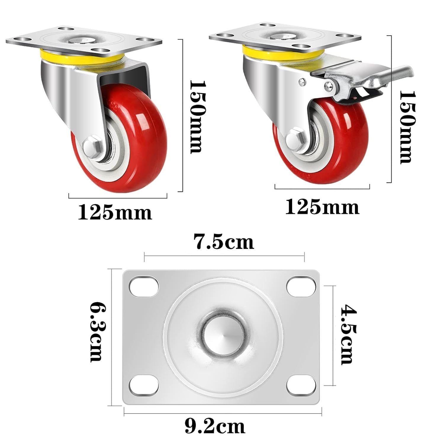 Industrial Silencioso Muebles Giratorio Ruedas Ruedas con Placa para Compras C Carro Banco de Trabajo 2 con Freno y 2 Sin Freno 125mm