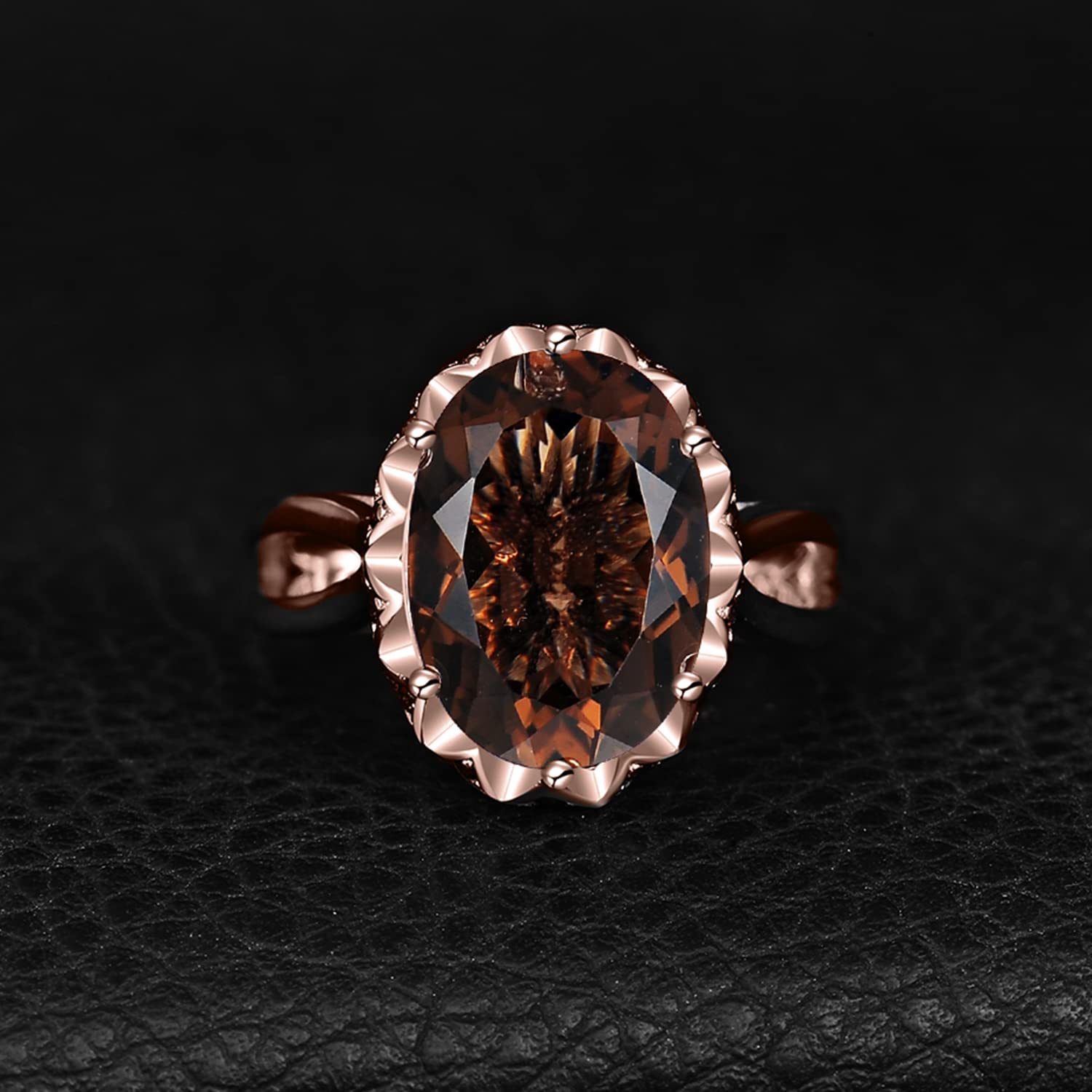 JewelryPalace Owalny 5.7ct pierścionek z prawdziwego kwarcu dymnego dla kobiet, pierścionek ze srebra próby 925 dla kobiet, pierścionek koktajlowy ze srebra 925 różowe złoto i złoto