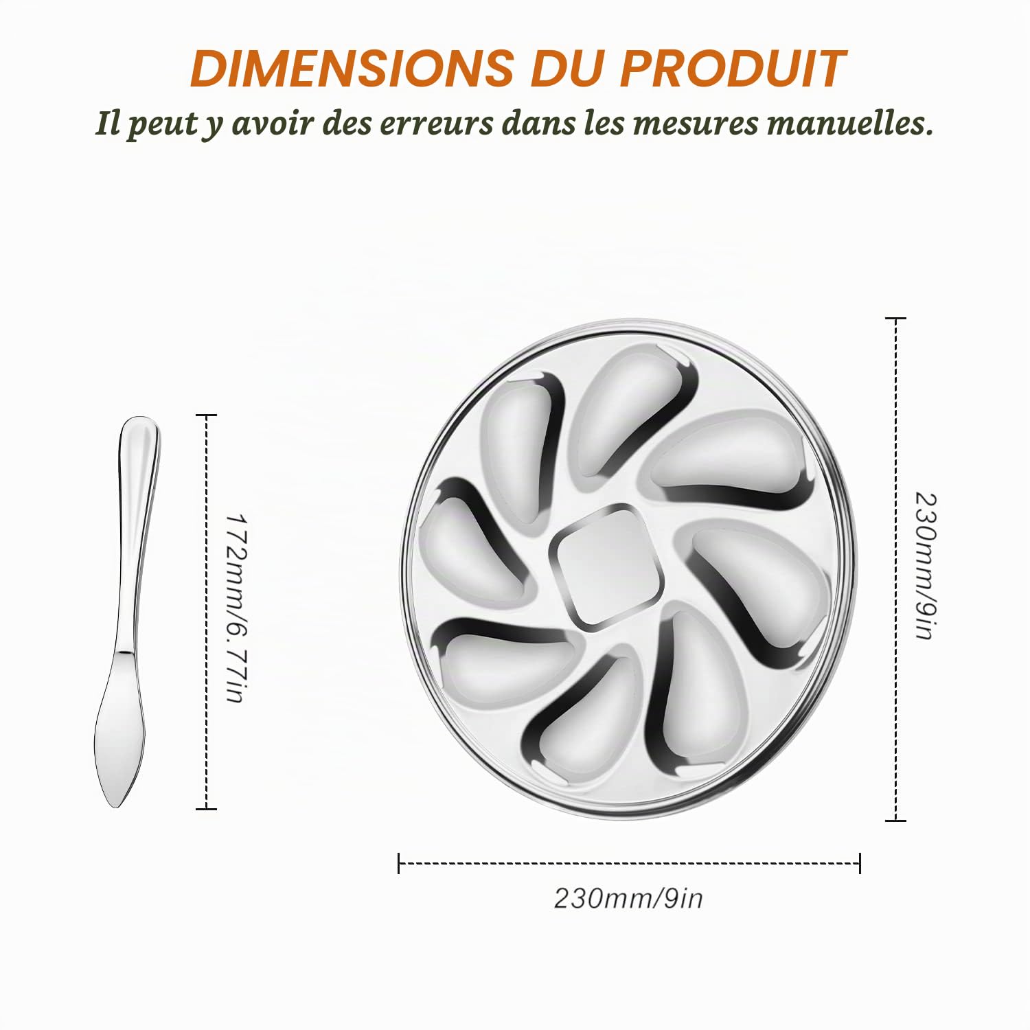 Assiette a Huitre, Conteneur Huîtres Acier Inoxydable, avec Couteau à Huîtres et 9 Emplacements, Plateau a Huitre pour Placer Huîtres, Pétoncles, Coques, Citron, Sauce Soja