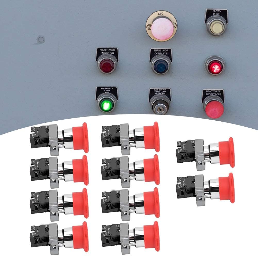 Interruttore a Pulsante di Arresto di Emergenza 10 Pezzi BEM ‑ XB2‑01ZS Attrezzatura per Arresto di Emergenza 240 V Contatti in Lega D'Argento Incorporati per Avviamento Elettronico di Contro