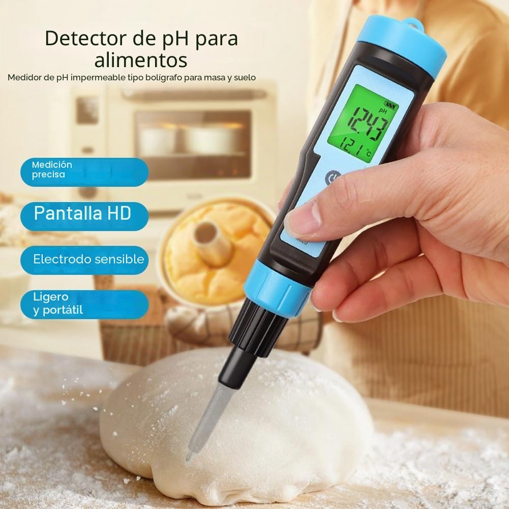 PH-Metro Alimentario 0.00-14.00 PH Probador de Temperatura de Alta Precisión Sensor Analizador de Acidez para Carne Enlatada Masa de Queso Instalación Fácil A