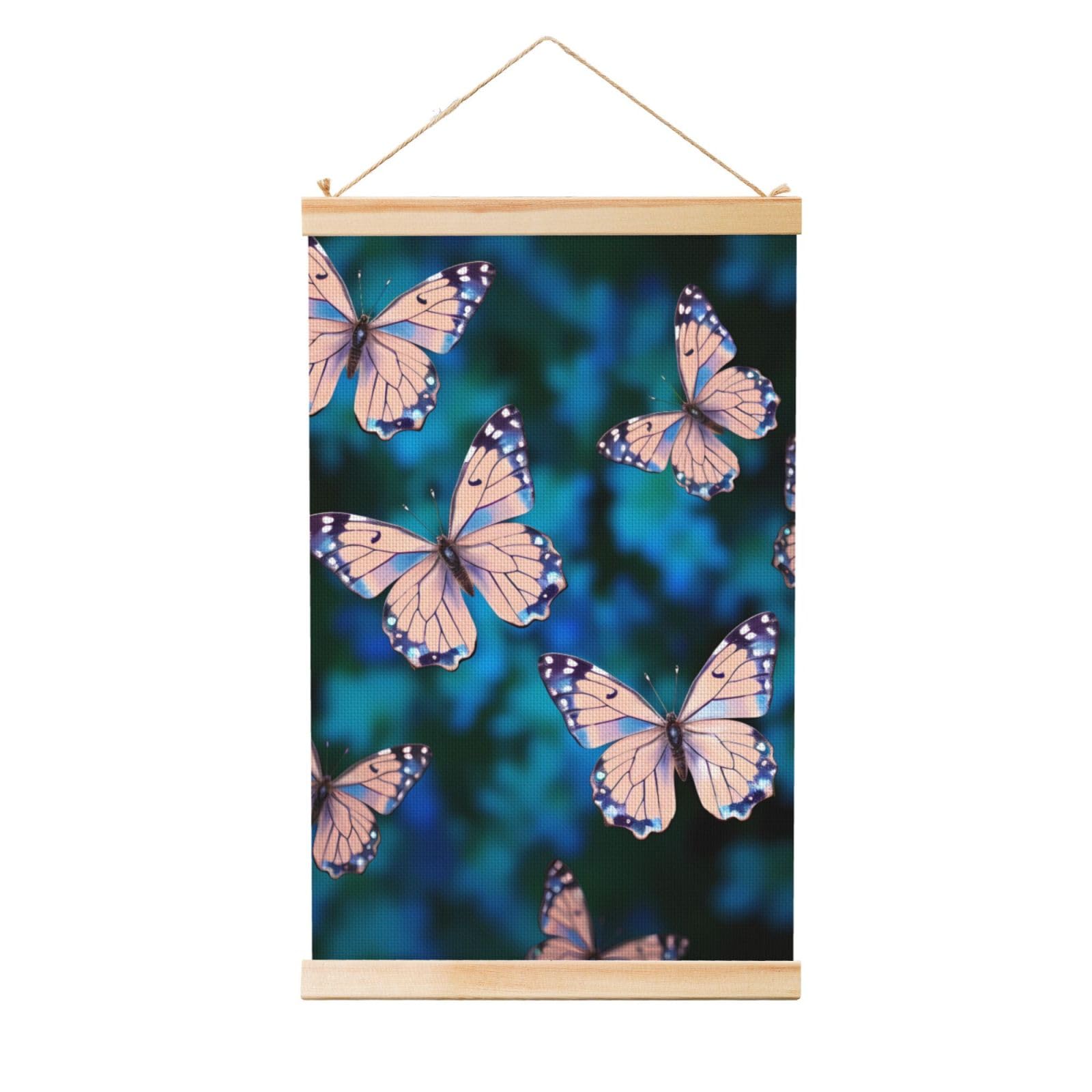 cute butterflies Poster Wooden Shaft Hanging Poster Wall Hanging Banner Canvas Artwork with Wood Frames 16"x24" Modern Artwork Decor Ready to Hang Wall Art for Home Decor Scroll Painting