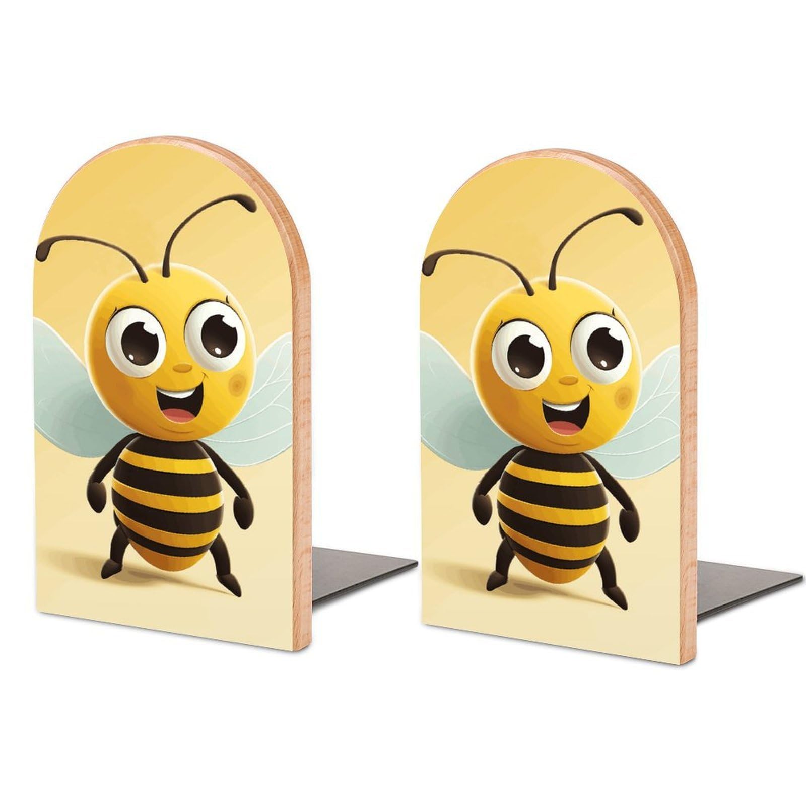 Cartoon Bee Bookend Modern Bookends for Shelves Non-Skid Book Holder Heavy Duty Metal Book Storage for Books CDs Decorative Book Stopper for Home