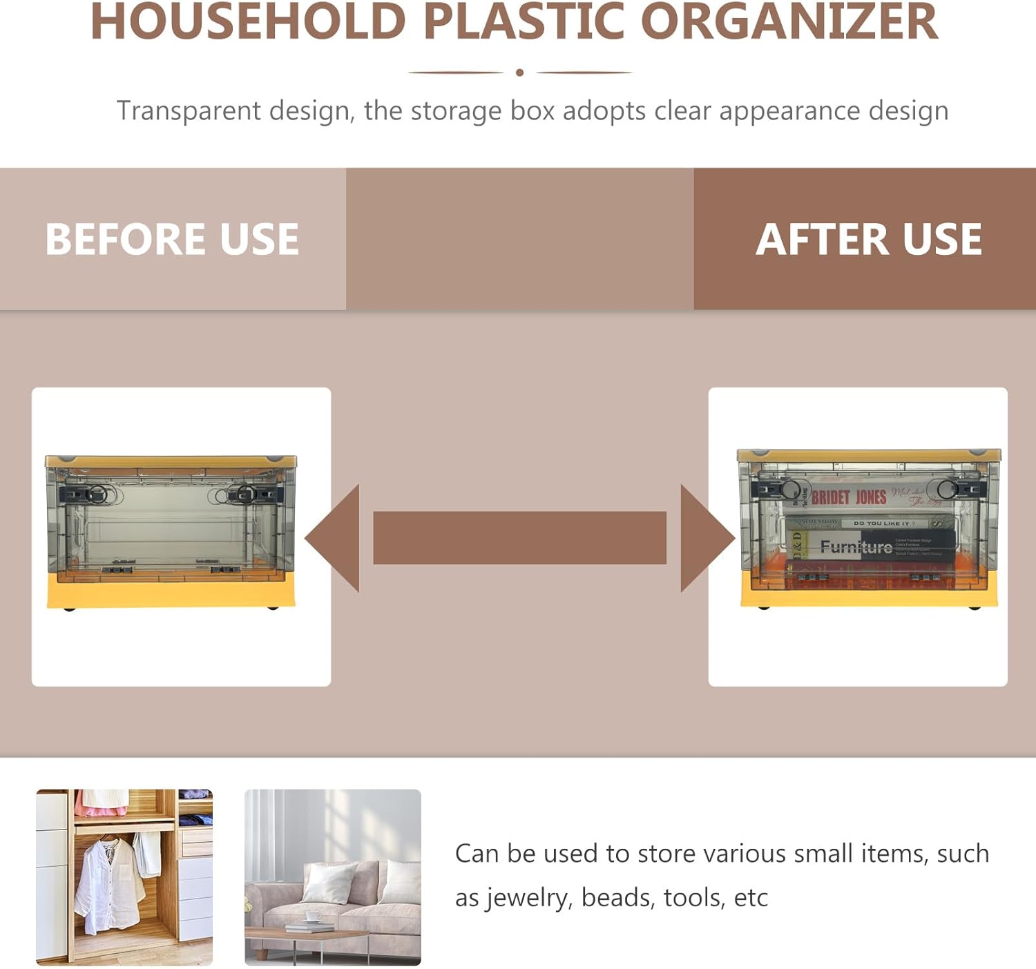 Large Plastic Storage Box with Lid 27L, Yellow Sturdy Organizer Container for Clothes Books, Home Closet and Under-Bed Storage