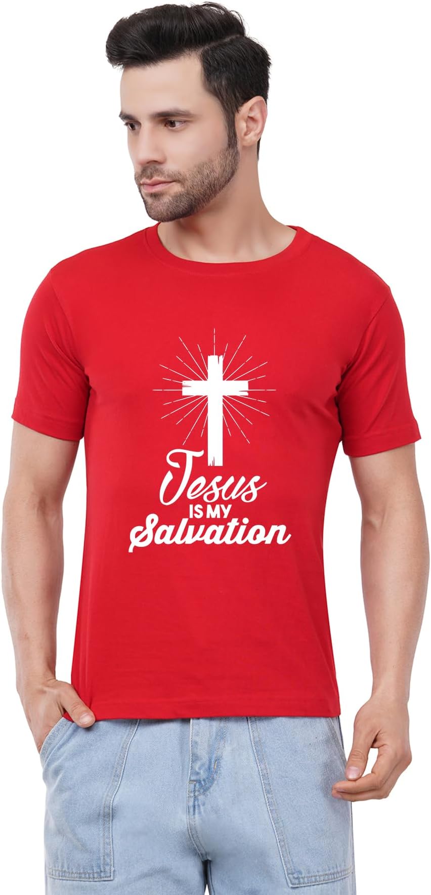 Men's Cotton Printed T-Shirt -Jesus is My Salvation | 100% Cotton | Half Sleeves | Regular Fit | Printed | Round Neck | Graphic T Shirt