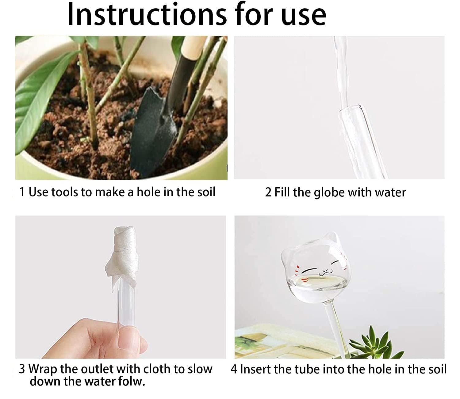 Globes D'arrosage Automatique En Forme De Chat - Lot De 3 En Verre Transparent - Arrose Plantes 1 à 3 Semaines