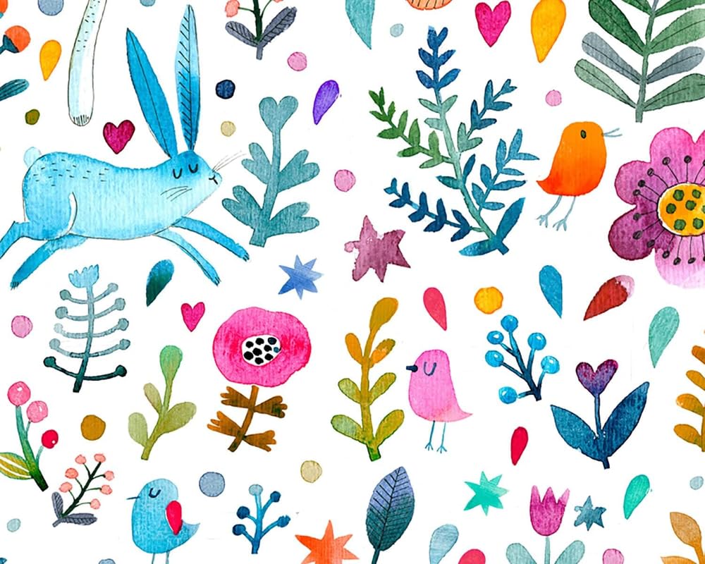 Little Johnny Easter Forest Rabbit 100% Cotton Digital Cotton Fabric (150X100cm) Wide Ideal For Crafts, Quilting, Dressmaking, Easter Projects, Sewing, Patchwork (Metre)