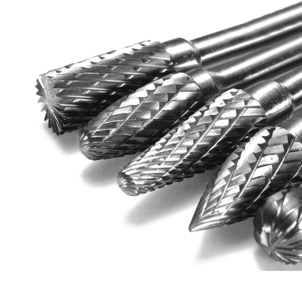Mesee 20 Pieces Carbide Rotary Burr Set, 3mm Shank Double Cut Carving Bits Fit Rotary Tool Woodworking Die Grinder Accessories For Wood Metal Jade Engraving Grinding Polishing