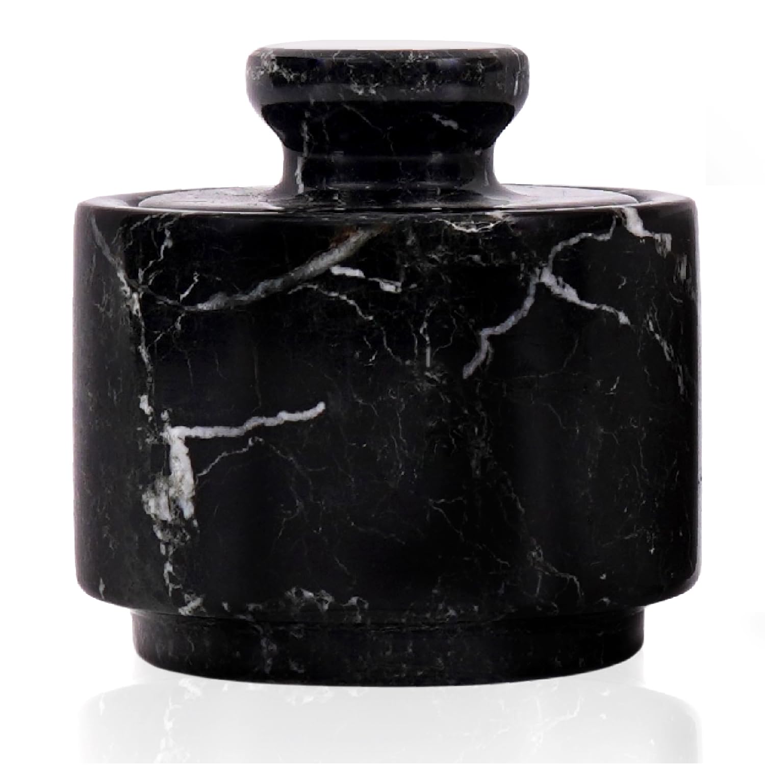MARBLOUS KRAFTS Marble Salt Cellar with Lid 3" Inch Black Zebra Stone Salt Container & Stone Salt Holder for Counter, Salt Dish, Spice Jar, Salt Box & Spice Jars,