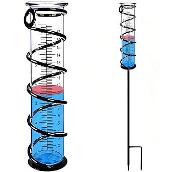 BIUWING Rain Gauge, Rain Gauge Outdoor, Rain Gauges Outdoors Best Rated for Yard with Stake, Rain Water Meter Measuring with Metal Frame, Decorative for Garden, Deck, Lawn, Landscape