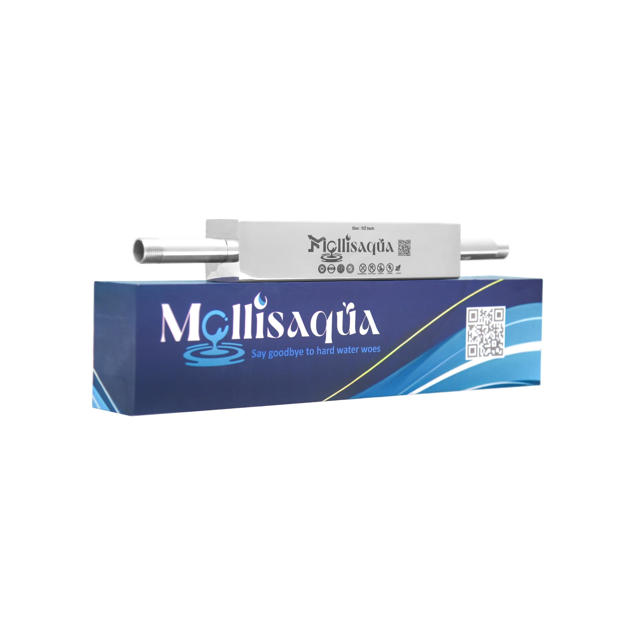 MOLLISAQUA Single Stage Water Softener & Conditioner | 1/2-Inch Hard Water Conditioner for Borewell & Overhead Tank | Whole House Salt-Free Water Softener | Zero Maintenance | Pack of 1