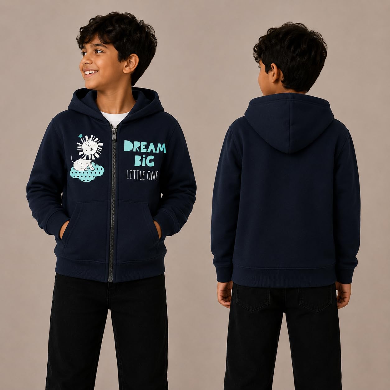 The Mom Store Unisex Fleece Hooded Neck Regular Fit Hoodie (TMS-1234_Dream Big_Black_6 Months-12 Months) 4