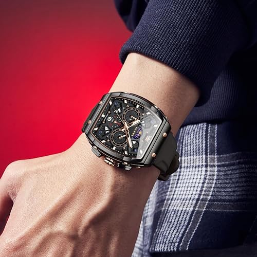 Miniatura 2 de OLEVS Relojes Hombres Cronógrafo Impermeable Rectángulo Cara Luna Fase Relojes para Hombres Calendario de Cuarzo Luminoso Reloj de Pulsera para