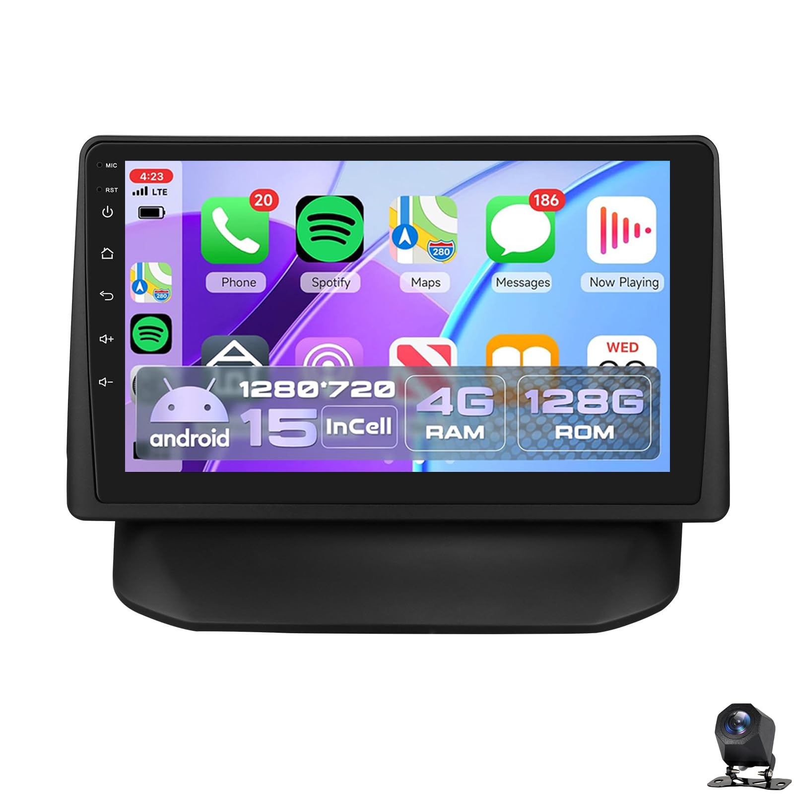 Car Radio for Ford Fiesta 2009-2016 Wireless CarPlay Android Auto 9" Touchscreen Android 15 Car Stereo with Mirror Link WiFi GPS Bluetooth FM/RDS SWC EQ DSP AHD Backup Came(Size:8 CORE 8+256G,Color:A)