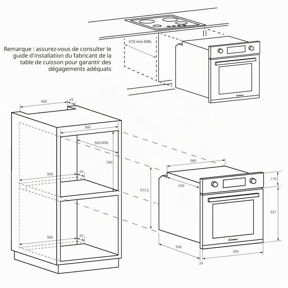 Candy Idea FIDCP N615 L, four multifonction, 65 l, 1 plateau et 1 grille, ventilateur radial, nettoyage Aquactiva, convection + ventilateur, 8 fonctions, commandes Push&Pull, porte double vitrage