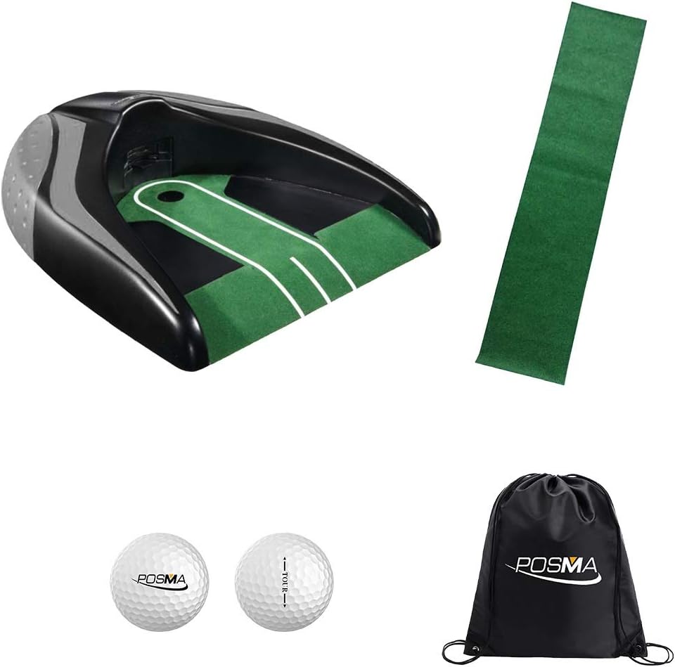 PG140BK-B Golf Putter Training Putting Trainer Bundle Gift Set with Kickback Putt Cup, 6ft x 1ft Putt Mat, 2pcs Tour Ball Cinch Sack Carry Bag Golf Training Aid