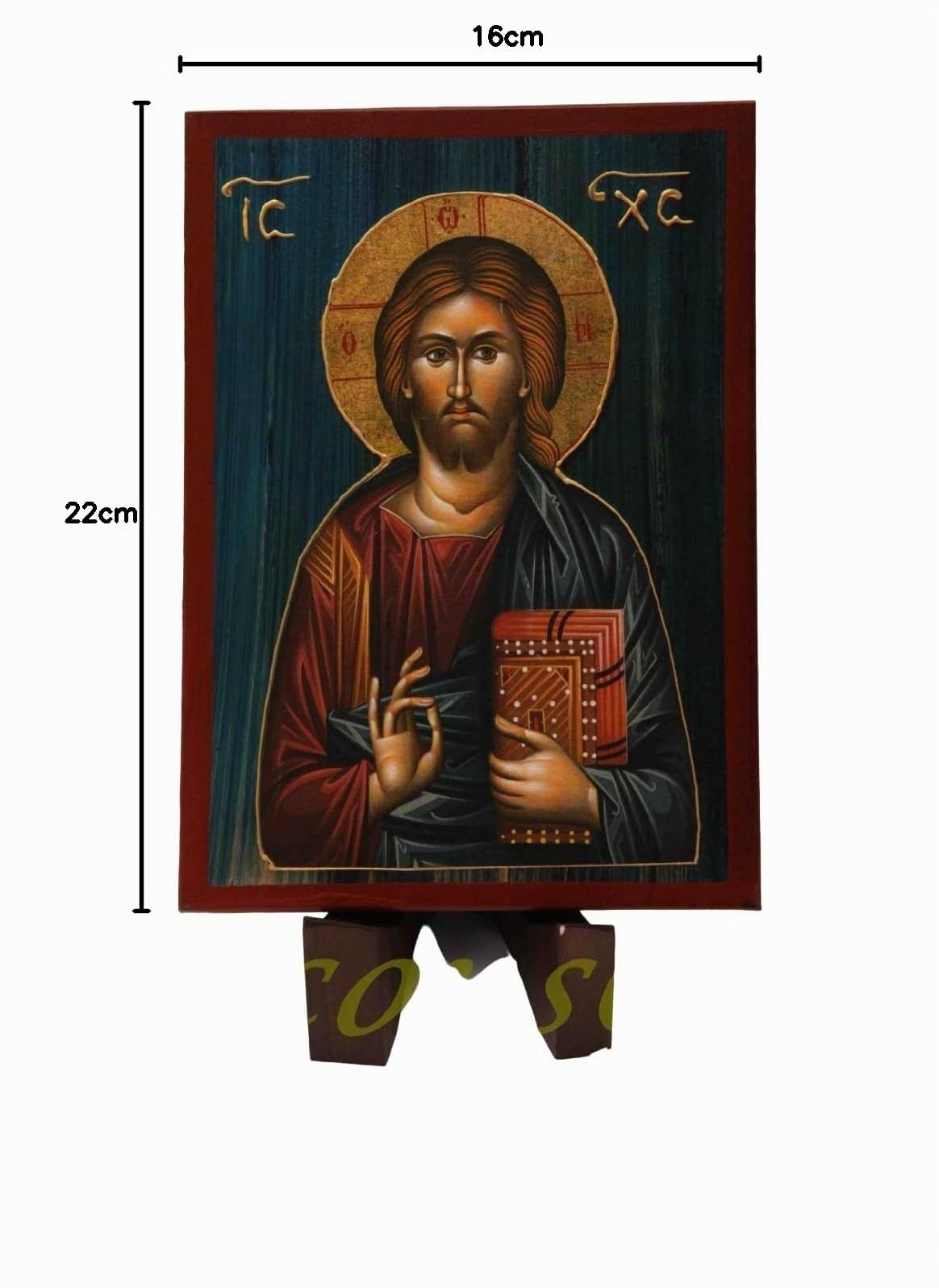 Icona di Gesù Cristo in legno, greca cristiano ortodossa, fatto a mano / a2_2