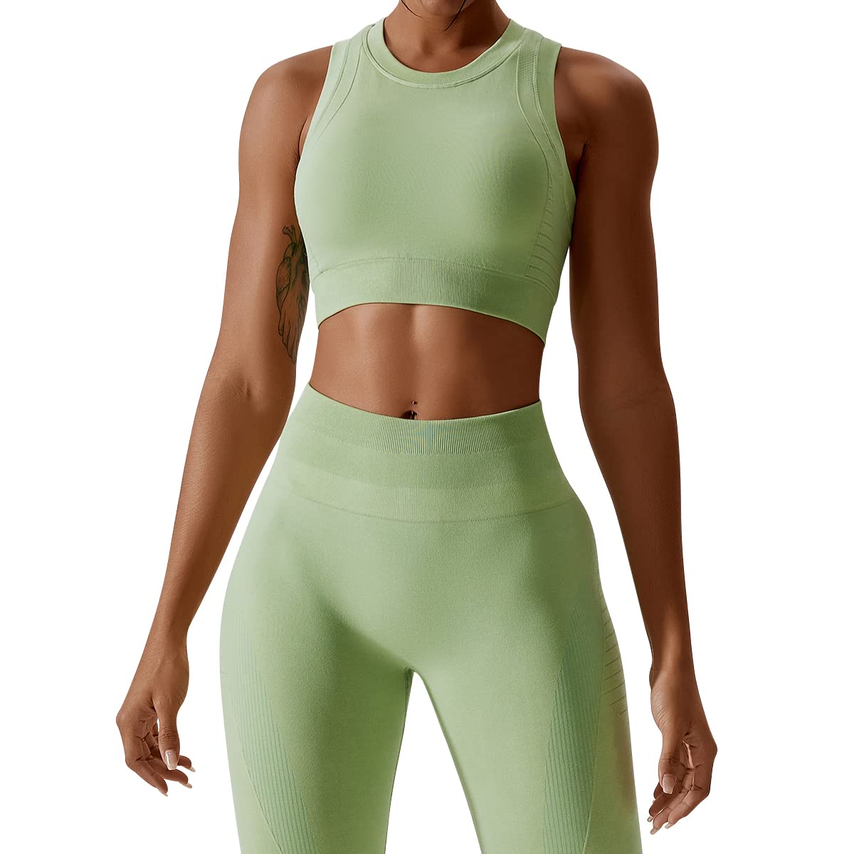 ABOCIW Womens Seamless Workout Sets Racerback Sports Bra Crop Tank Top High Waist Leggings 2 Piece Gym Yoga Outfits