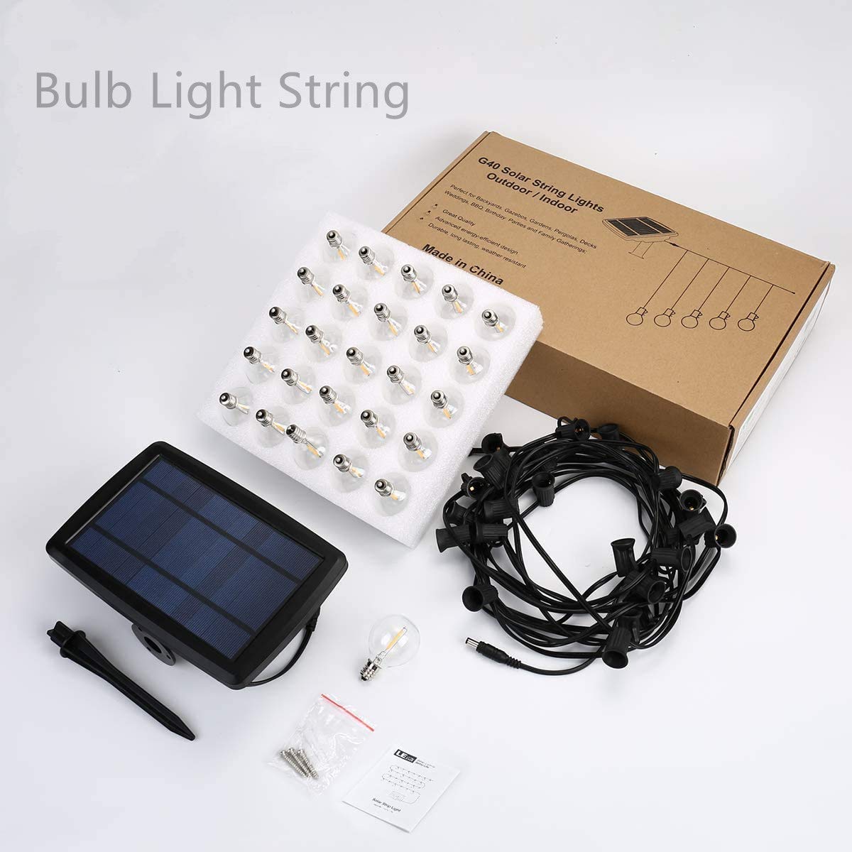 Zewnętrzny łańcuch świetlny LED, zasilany łańcuchem świetlnym, Yohencin 60 m, G40, solarne lampy festoon, patio, wodoodporne oświetlenie bajkowe, 4 tryby na Boże Narodzenie, ślub, patio, kawiarnię,