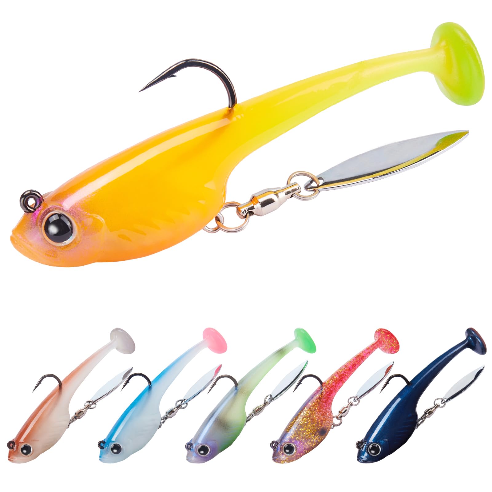 TRUSCEND Duramax Easy Catch TPE Soft Fishing Lures with BKK Hooks, Trembly Sinking and Vibrating Swim for More Bites, Pre-rigged Tear-Resistant Swimbaits for Bass, Trout, Crappie, Freshwater Saltwater