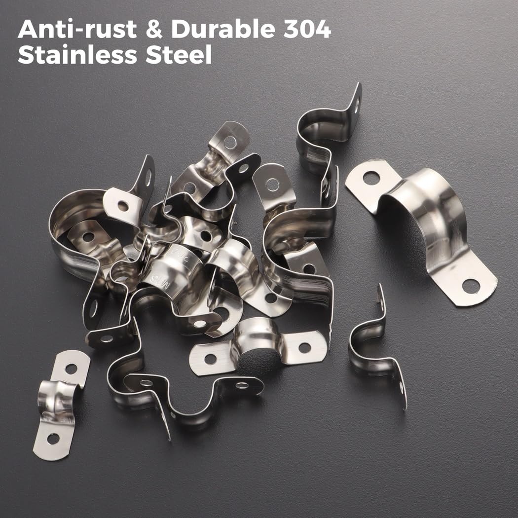 Colliers de serrage pour tuyaux, lot de 80 attaches en U M5 8 10 12 14 16 25, acier inoxydable 304, brides et clips pour fixation de conduites d'eau, d'huile et de gaz
