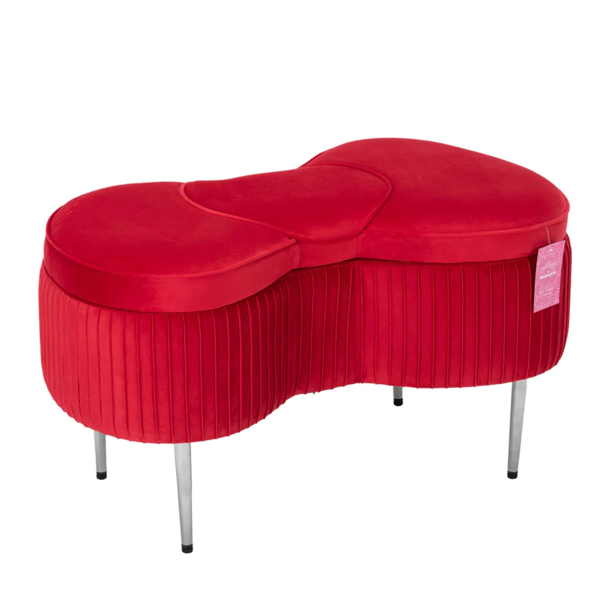 IMPRESSIONS VANITY · COMPANY Hello Kitty Bow Velvet Storage Bench for Bedroom and Living Room, Luxurious Design Foam Padded Upholstered Ottoman Bench Seat Organizer with Silver Metal Legs (Red)