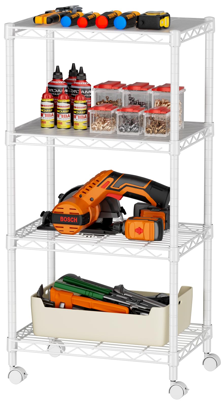 SINGAYE 4 Small Wire Shelves Kitchen Pantry Close Home Organizers and Storage Bathroom Shelf Laundry Room Organization Adjustable Book Metal Garage Shelving Unit