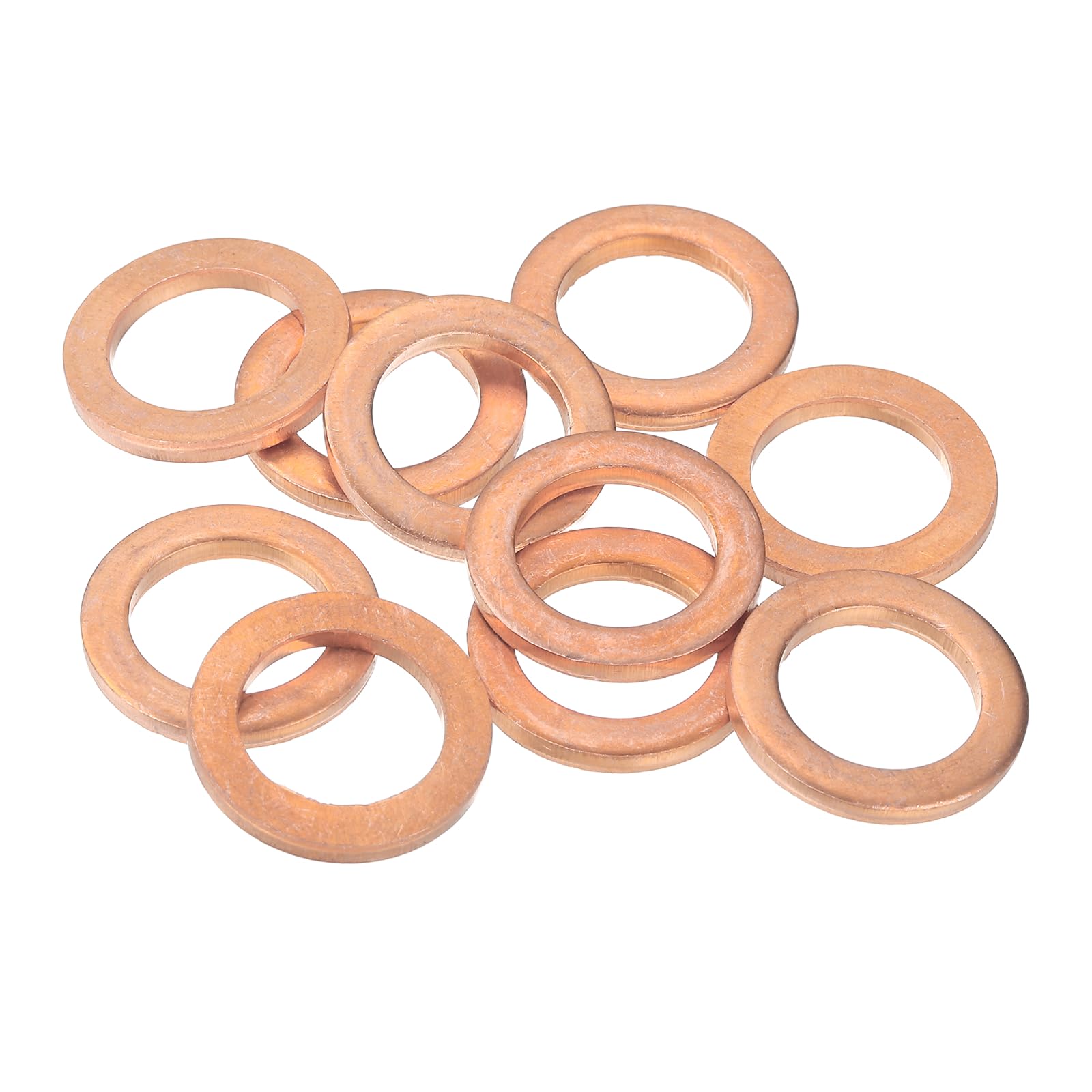 PATIKIL M12 Copper Flat Washers, (18mm OD 2mm Thick) (14 Pcs), Sealing Ring Automotive Drain Plug Gaskets Flat Oil Crush Washer Spacers, Suit for - Fasten Screws/Faucets