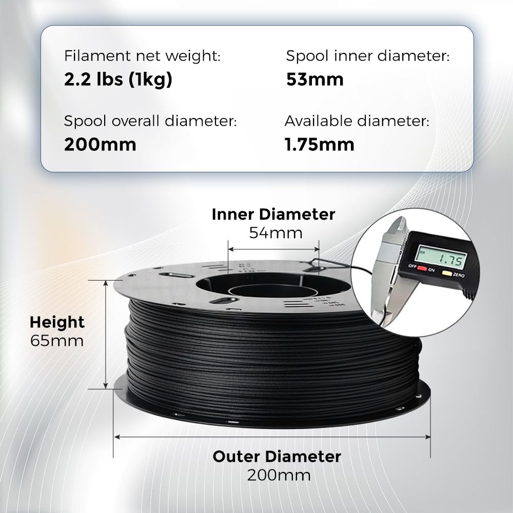 VOXELAB ASA CF filament 1,75 mm, wysokiej jakości filament do drukarki 3D ASA CF, dobra przyczepność do druku 3D, pakowania próżniowego, porządna szpulka, precyzyjna dokładność pomiaru +/- 0,02 mm, 1