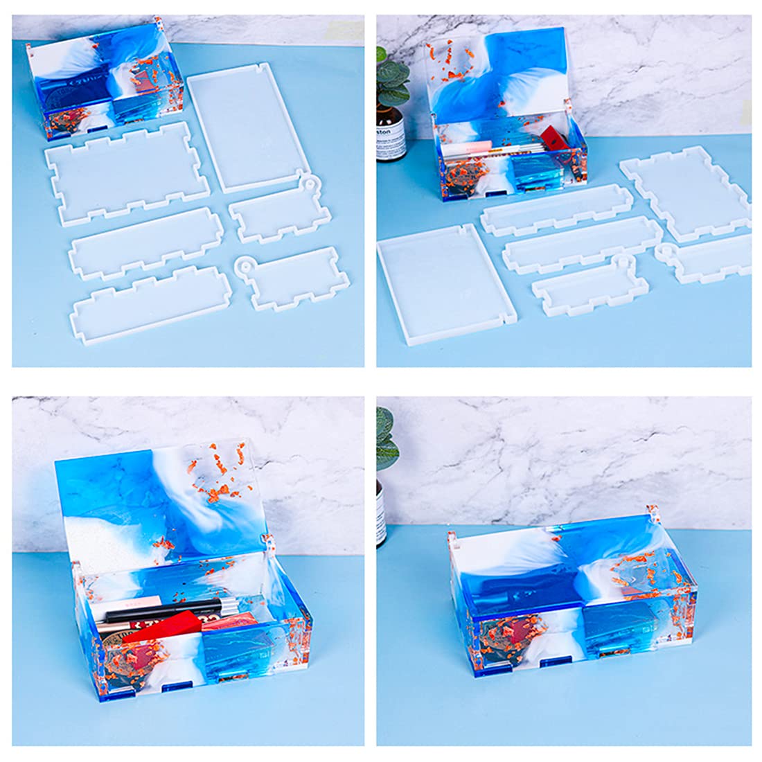 Voyyphixa 6 Pcs Large Resin Moulds Silicone Storage Box Moulds with Lid Silicone Jewelry Box Molds for Epoxy Resin Pen Case Mold Box Casting Molds for DIY Storage Dominoes Trinket - Image 4