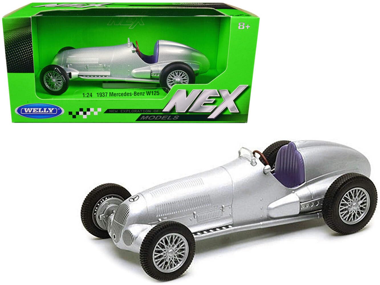 1937 Mercedes-Benz W125 Silver Metallic NEX Models Series 1/24 Diecast Model Car