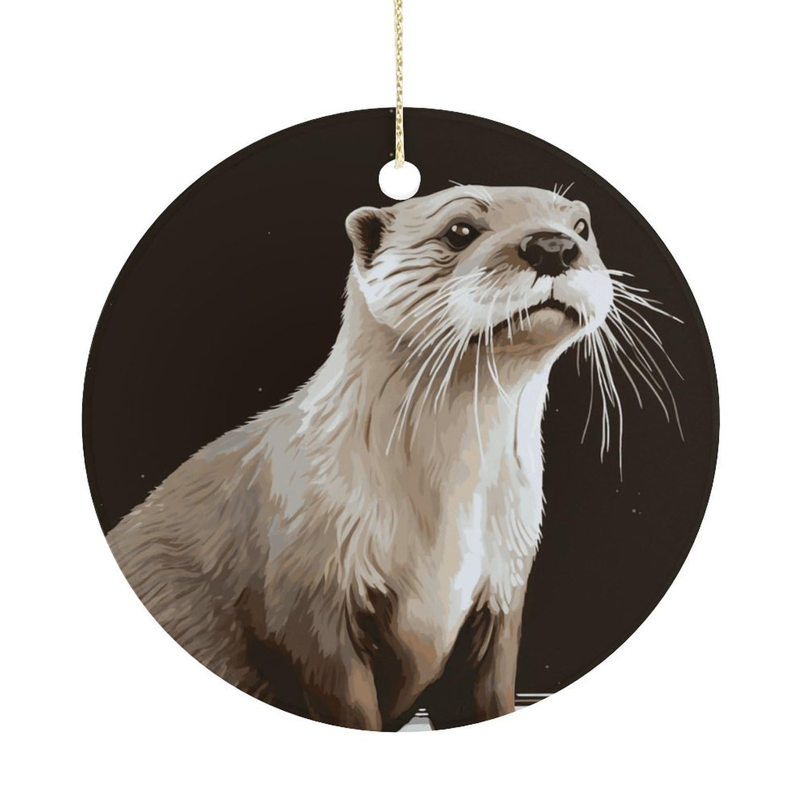 Personalized Christmas Ornaments 2025 Ceramic Hanging Otter Ornaments with Gold String Double-Sided Vintage Holiday Decorations for Tree Mantel Tabletop Xmas Party Favors