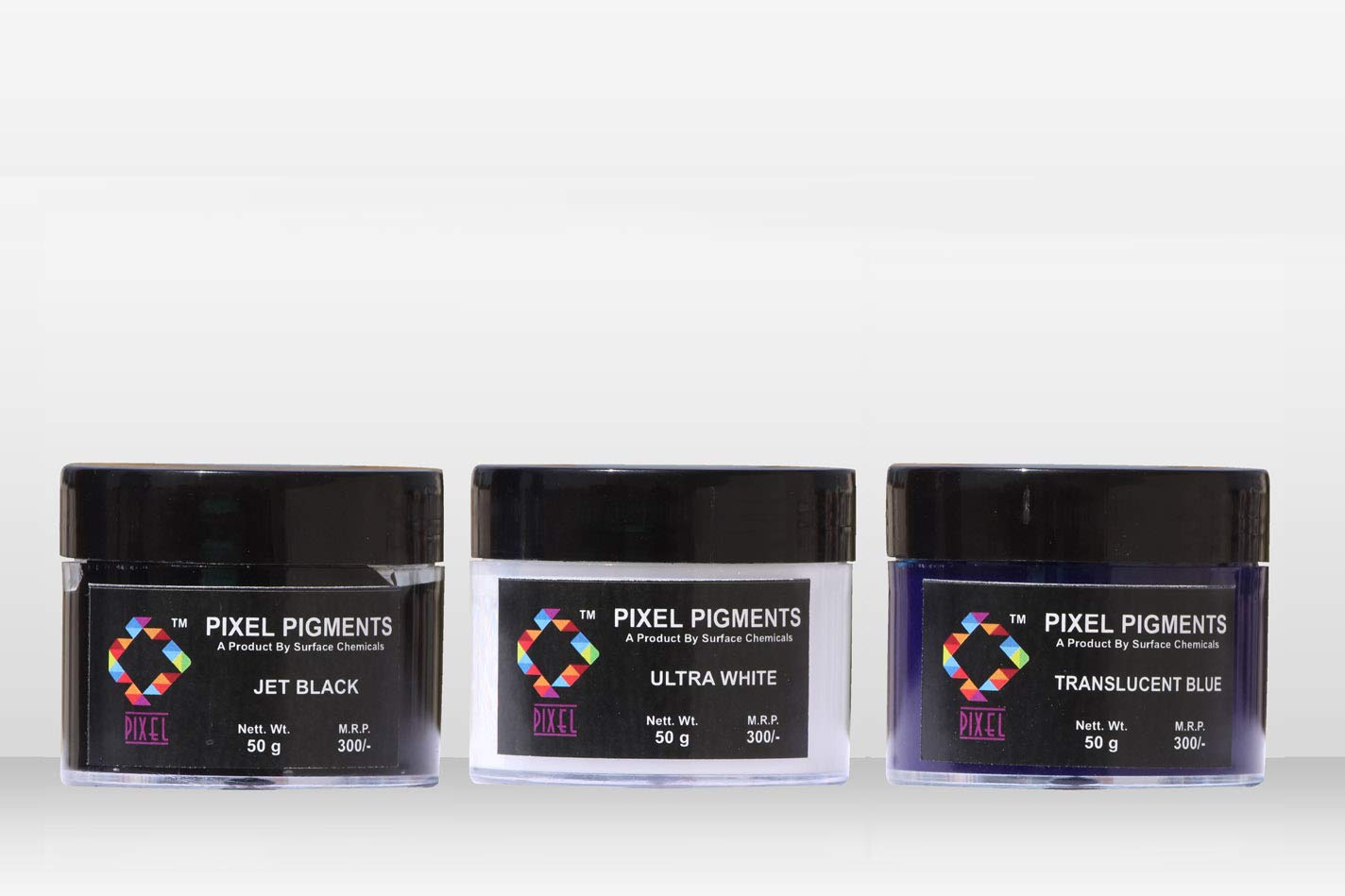 PIXEL PIGMENTS , Combo of Selected Epoxy Resin Art Colors (Set of 3 - Jet Black , Ultra White , Translucent Blue)