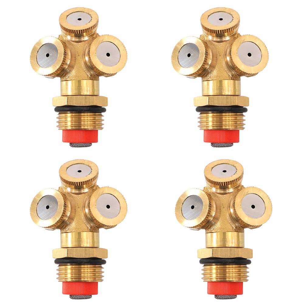SagaSave Sprühdüsen mit 3 Löchern, Messing-Sprühdüse, Gartensprinkler, Bewässerung, Wasseranschluss für Gärten, Gewächshäuser, Landschaftsbau, 4 Stück
